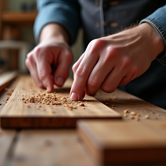 Ebanista trabajando madera con detalle